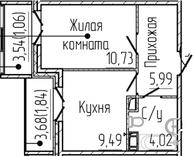 1-комнатная квартира 33.13 м², 5/8 эт., ЖК «SERTOLOVO PARK»
